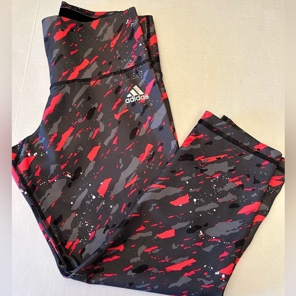 Adidas climate 3/4‎ length active capri pant gray splatter multi color Sz-XS I16